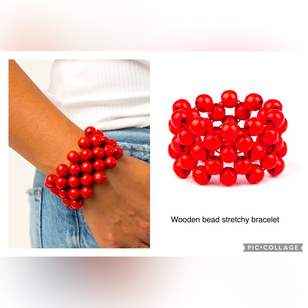 Tiki Tropicana Fiery Red Wooden Beaded Stretch Bracelet